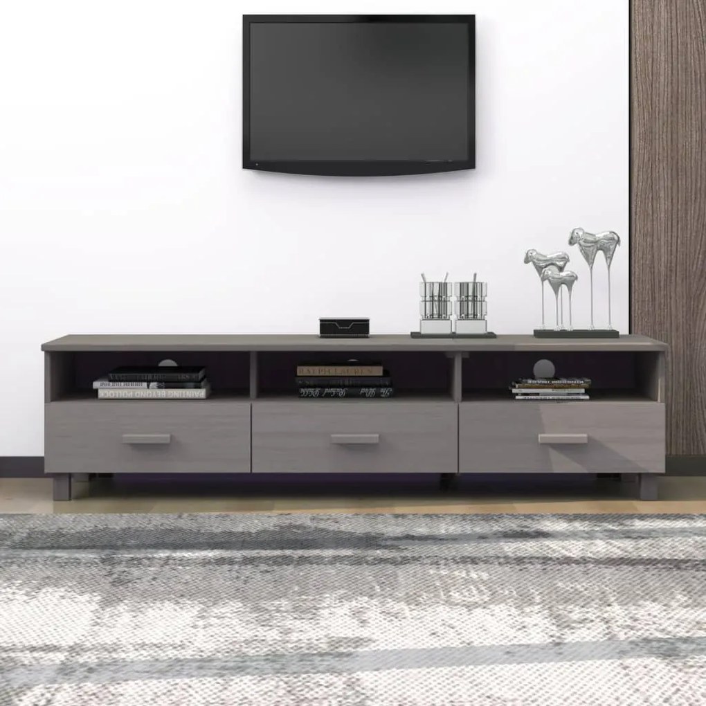 vidaXL Dulap TV „HAMAR”, gri deschis, 158x40x40 cm, lemn masiv de pin