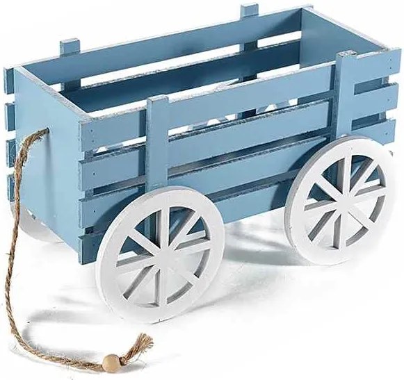 Carucior decorativ lemn albastru cm 24 x 13 cm x 15 H