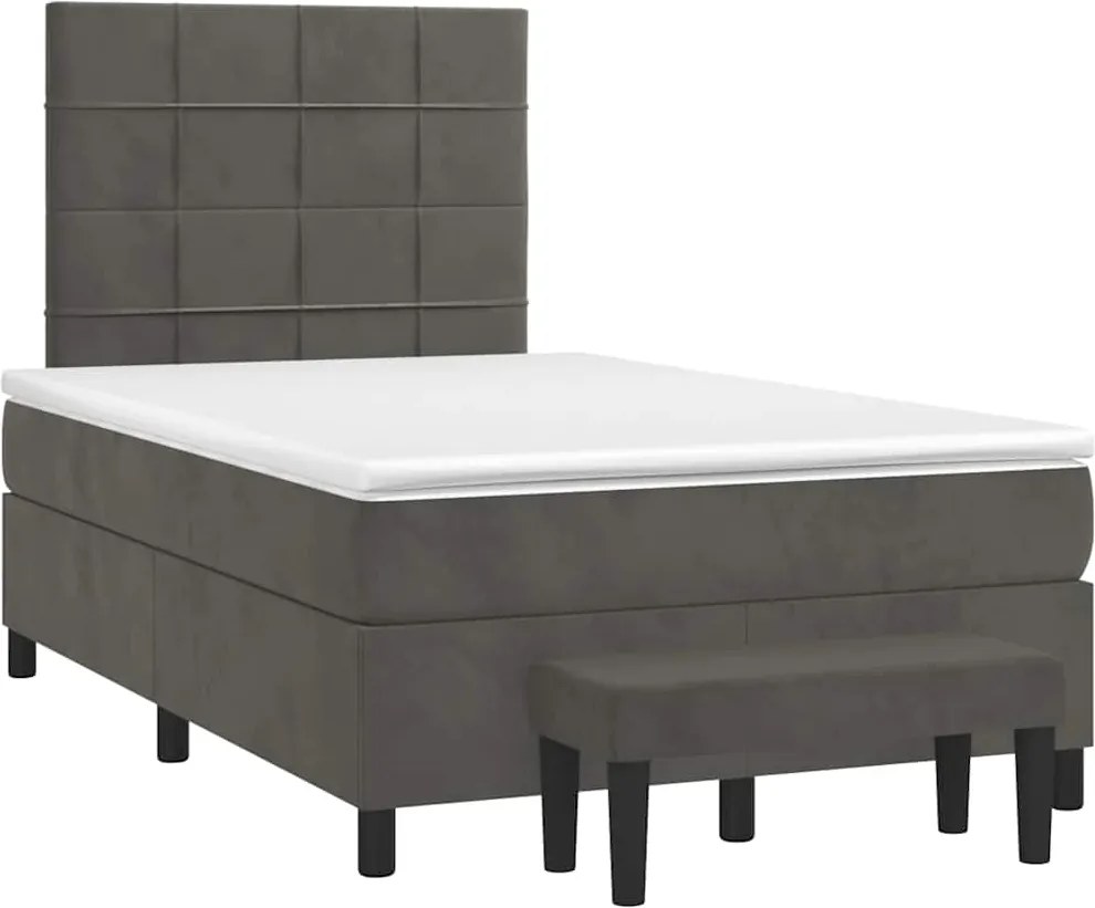 vidaXL Pat box spring cu saltea, gri închis, 120x190 cm, catifea