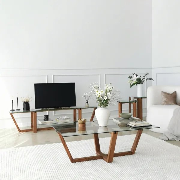 SET 2x măsuță laterală AMALFI d. 40 cm maro/transparent