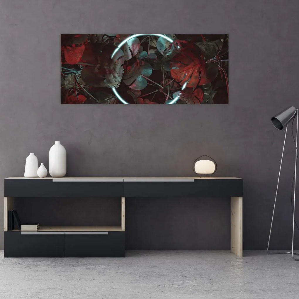Tablou - Cerc de neon între palmieri (120x50 cm)