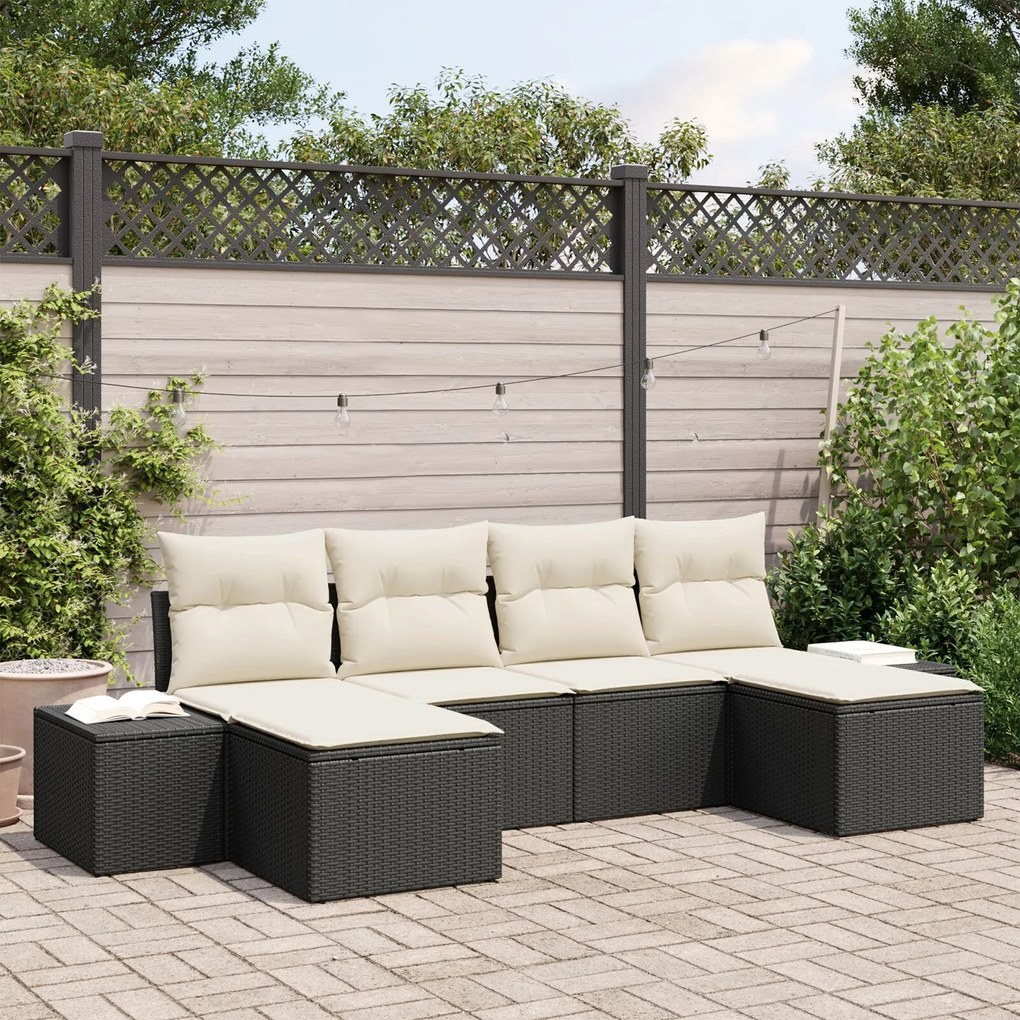 vidaXL Set de canapele pentru grădină cu pernă 6 pcs Negru Rattan poli