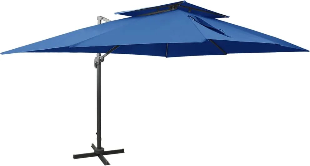 vidaXL Umbrelă în consolă cu înveliș dublu, albastru azuriu 400x300 cm