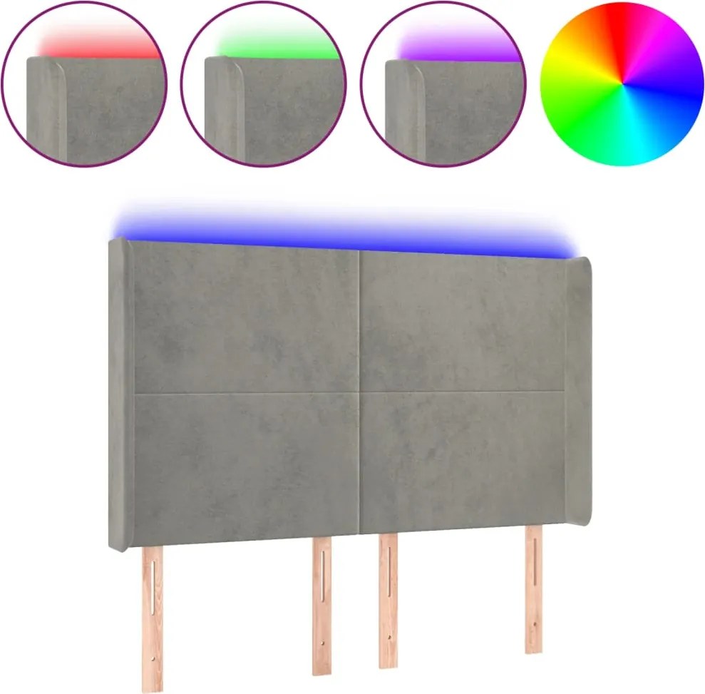 vidaXL Tăblie de pat cu LED, gri deschis, 147x16x118/128 cm, catifea