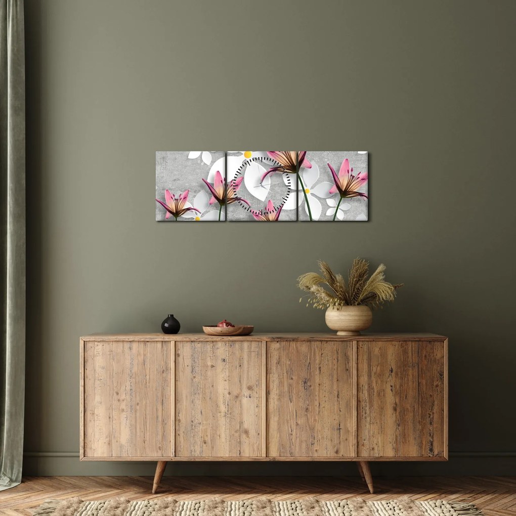 Tablou cu abstracție florală (cu ceas) (90x30 cm)