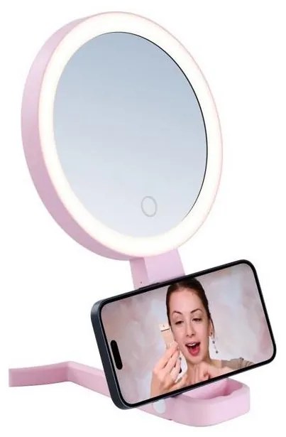 Immax 09102L - Oglindă cosmetică dimabilă LED CCT SWEET, 3W/5V, roz