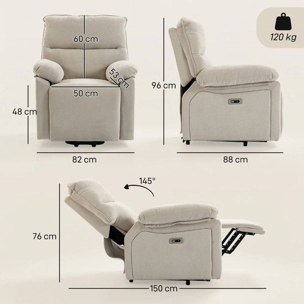 HOMCOM Fotoliu de Relaxare cu Ridicare Electrică, Masaj și Încălzire, Alb Crem | Aosom Romania