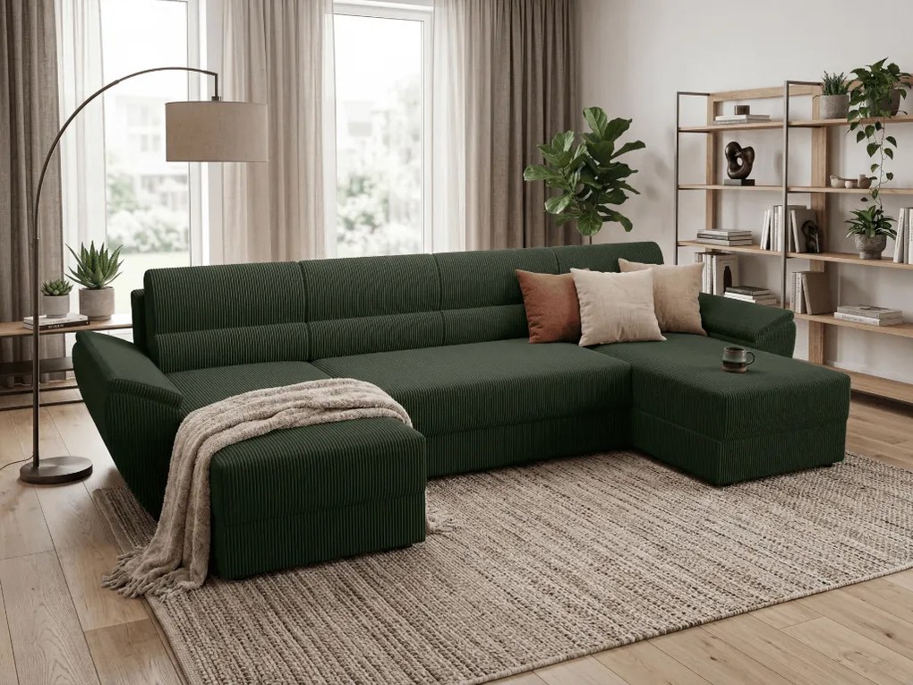 OFERTA Coltar extensibil in forma de U TAVERO 321x140 cm, verde inchis II calitate