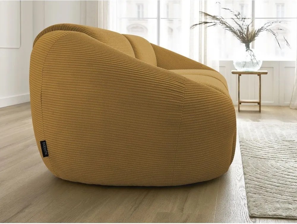 Canapea galben-muștar cu tapițerie din catifea reiată 250 cm Tina – Bobochic Paris