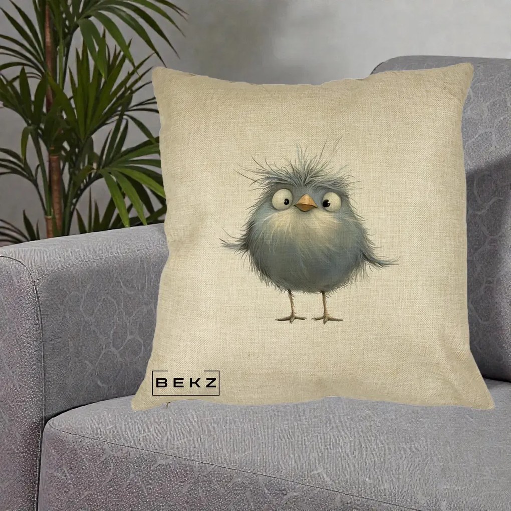 Perna Decorativa Pui Gri Pufos Zbarlit, 40x40 cm, Crem, Husa Detasabila, Perna Inclusa, BEKZ®