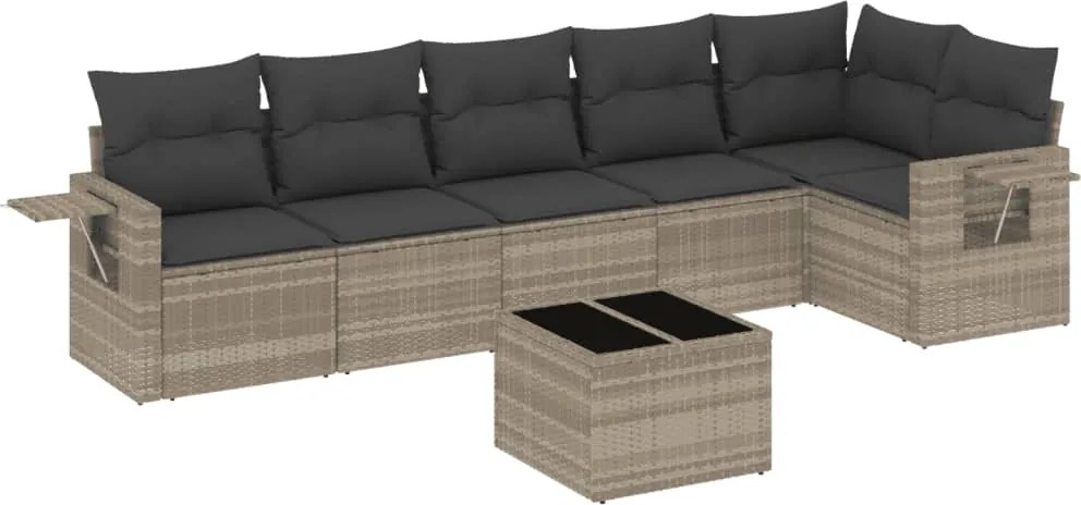 vidaXL Set canapele de grădină cu perne, 7piese gri deschis poliratan