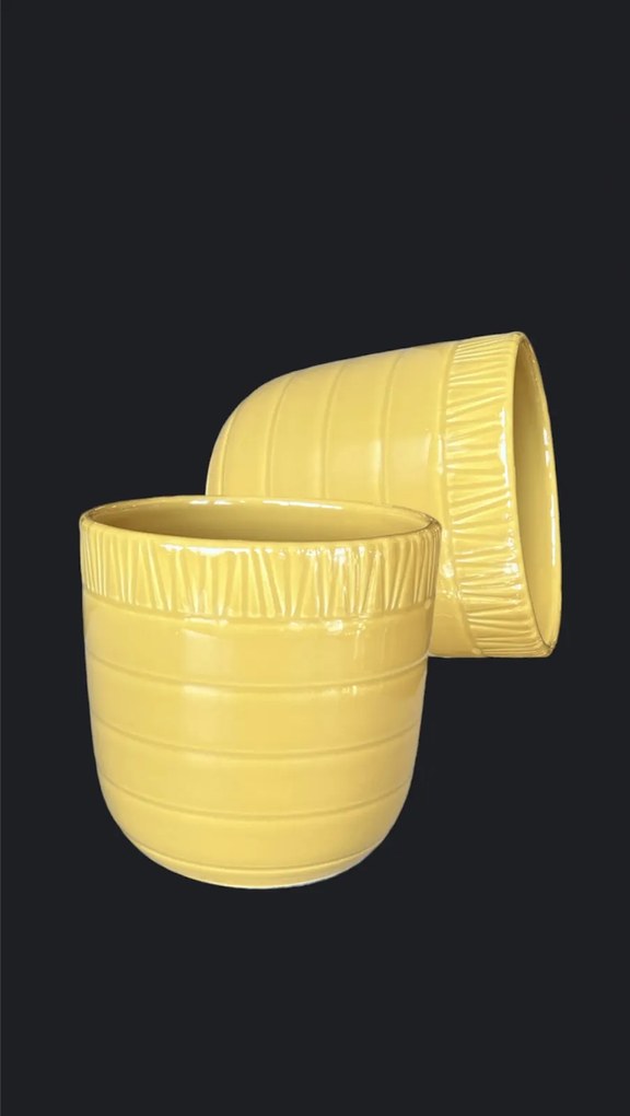 Ghiveci Flori Ocru Linii HOME (Diamentru 13 cm Inaltime 13 cm) masca ceramica