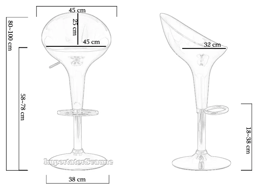 Scaun de bar Argintiu ABS 105 - Modern, Reglabil, Lucios