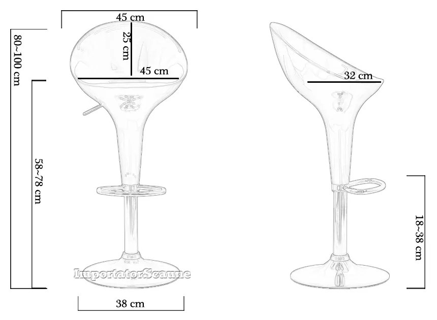 Scaun de bar Portocaliu ABS 105 - Energic, Reglabil, Stabil