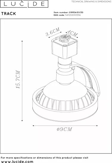 Lucide 09954/01/30-Spot pentru șină TRACK 1xG10/ES111/50W/230V