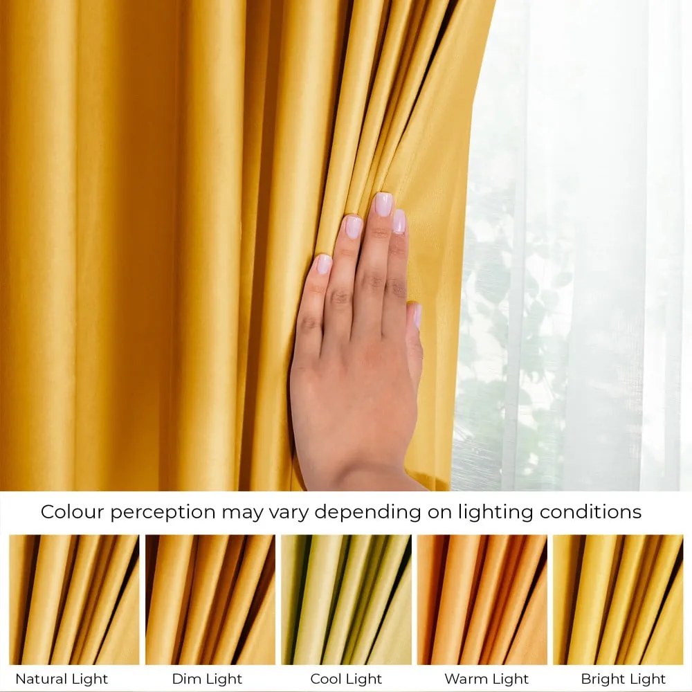 Draperie galbenă dimout (semi-opacă) din catifea 140x245 cm Pleat – Restilo