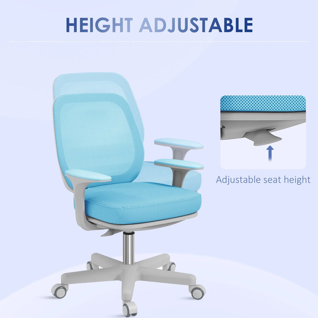 Vinsetto Scaun Birou Ergonomic cu Înălțime Reglabilă, Scaun Rotativ și Respirabil cu Înclinare, 55x48x82.5-94.5 cm, Albastru | Aosom Romania