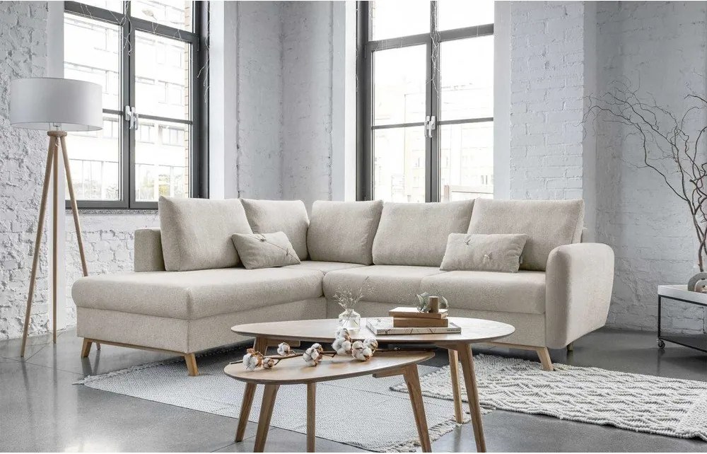 Colțar extensibil cu șezlong pe partea stângă Miuform Scandic Lagom L, bej