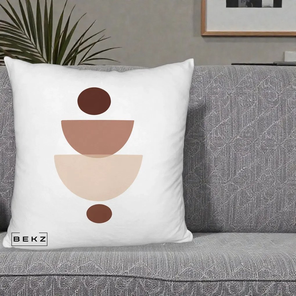 Perna Decorativa Geometric Boho Balance, 40x40 cm, Alb Pufos, Husa Detasabila, Perna Inclusa, BEKZ®