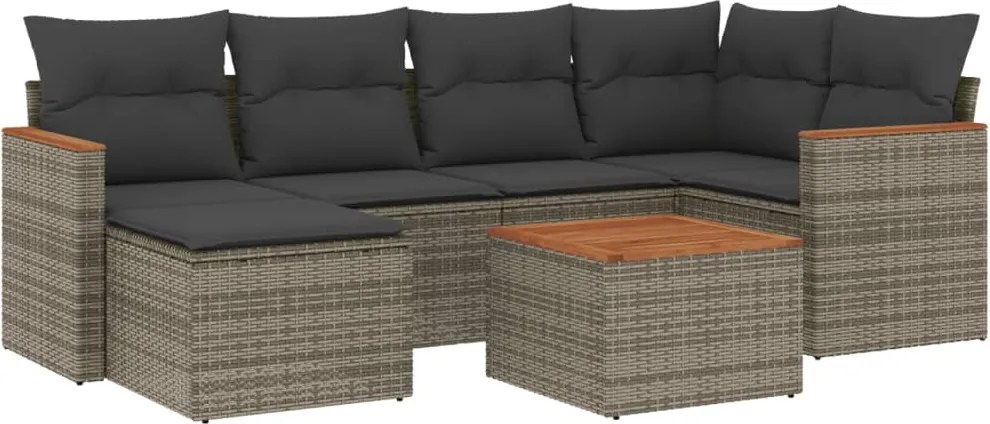 vidaXL Set canapele de grădină, 7 piese, cu perne, gri, poliratan