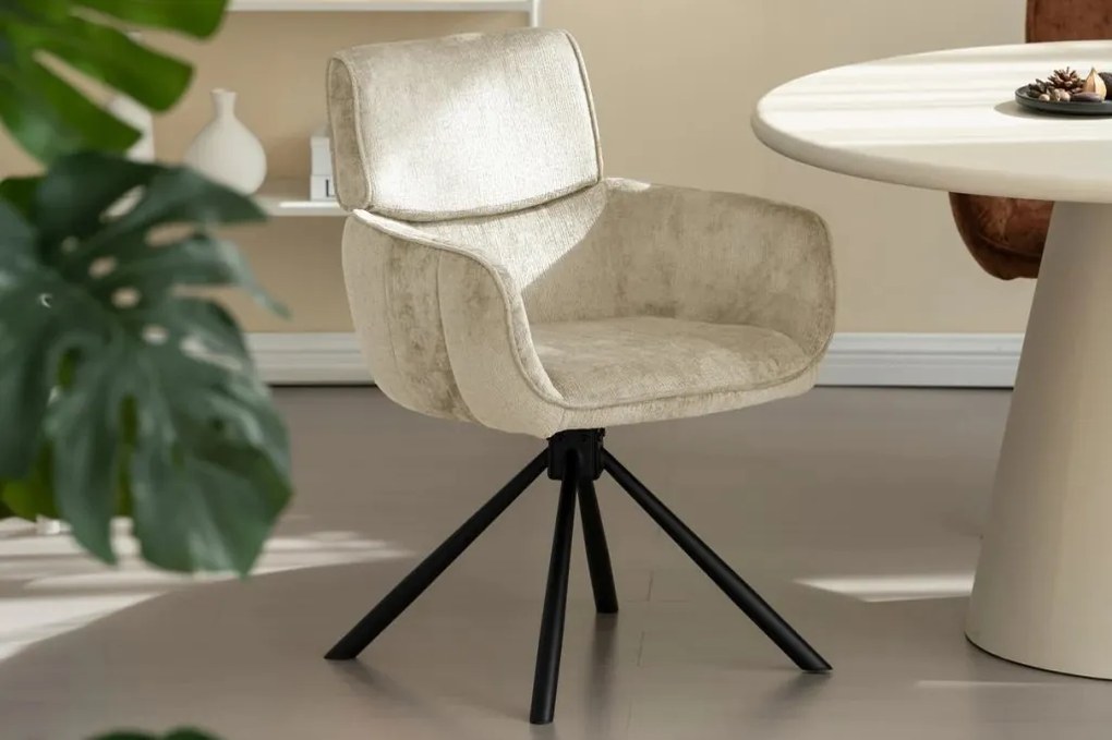 Set de 2 scaune pivotante, Metal Negru, Chenille Sampanie, UNIQUE A-46322 VC