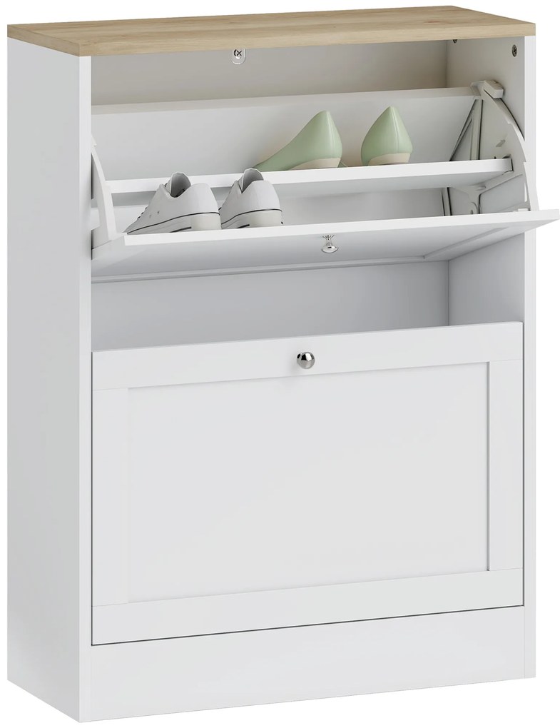 HOMCOM Dulap de pantofi 12 perechi, mobilier de intrare cu 2 sertare rabatabile și rafturi reglabile, 60 x 24 x 80 cm, alb | Aosom Romania