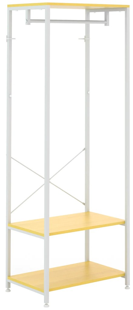 HOMCOM Suport 2 în 1 pentru Haine cu Depozitare Pantofi, Șină Suspendată și 2 Rafturi de Depozitare, 60x40x167.5 cm, Natural | Aosom Romania