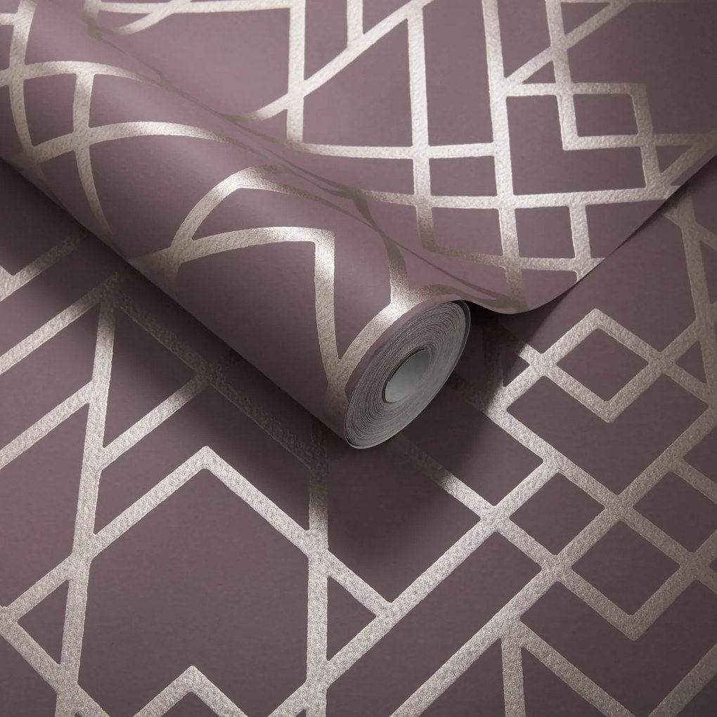 Tapet, Metro, Cassis Purple Luxury Geometric, 1838 Wallcoverings, 5.3mp / rola