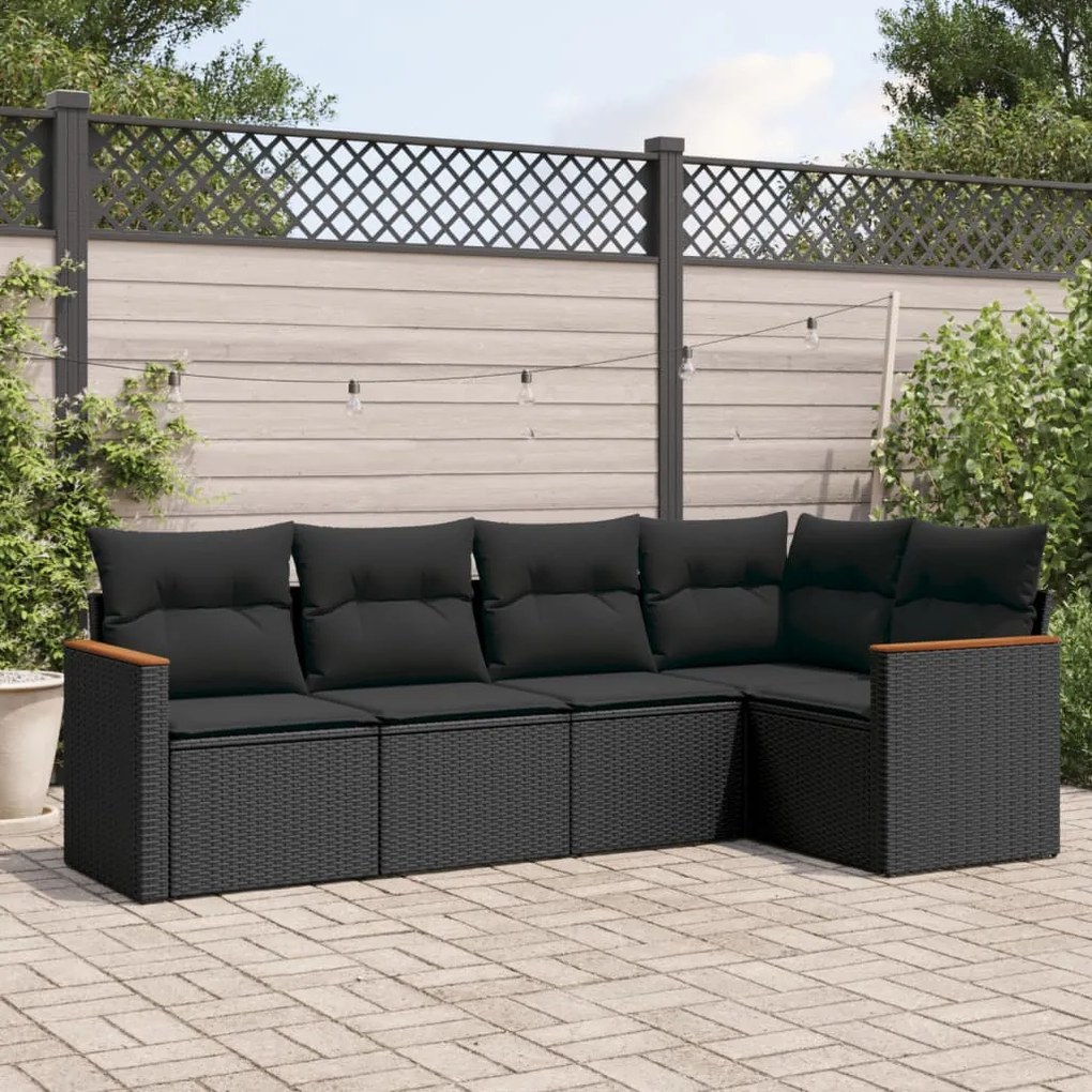 vidaXL Set mobilier de grădină cu perne, 5 piese, negru, poliratan