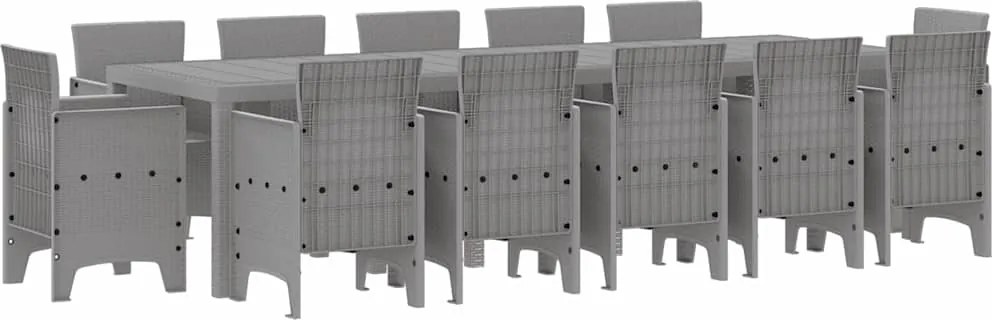 vidaXL Set de masă pentru grădină 13 pcs Gri deschis Rattan poli