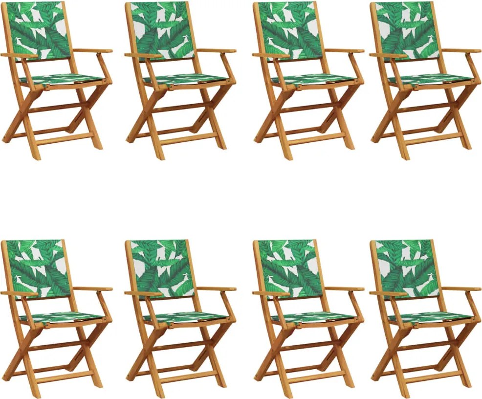 vidaXL Scaune de grădină pliabile 8 buc., textil verde/lemn masiv