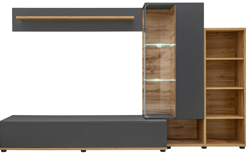 Mobilier living Siluett (antracit + stejar wotan) (cu iluminat LED). 1097583