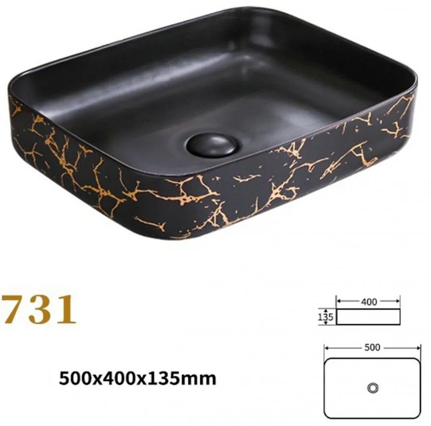 Lavoar Ceramic Premium, Dreptunghiular Gold -Negru,50x40cm