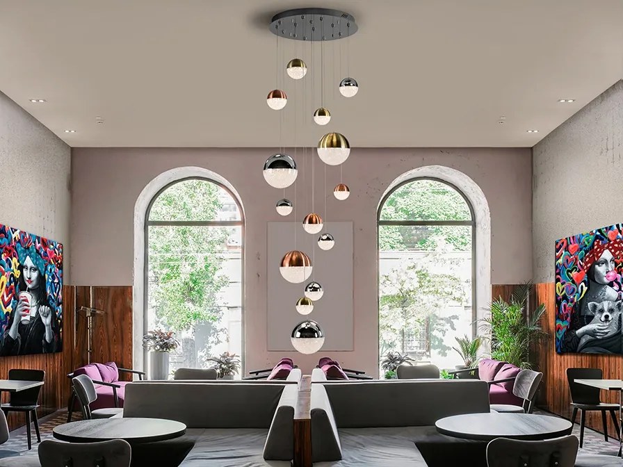 Lustra XXL cu 14 pendule LED dimabila cu telecomanda Sphere SV-793258GD