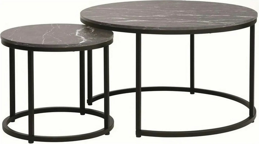 Set 2 masute cafea DION, negru cu efect de marmura/negru, PAL laminat/