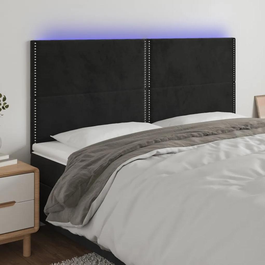 3122352 vidaXL Tăblie de pat cu LED, negru, 200x5x118/128 cm, catifea