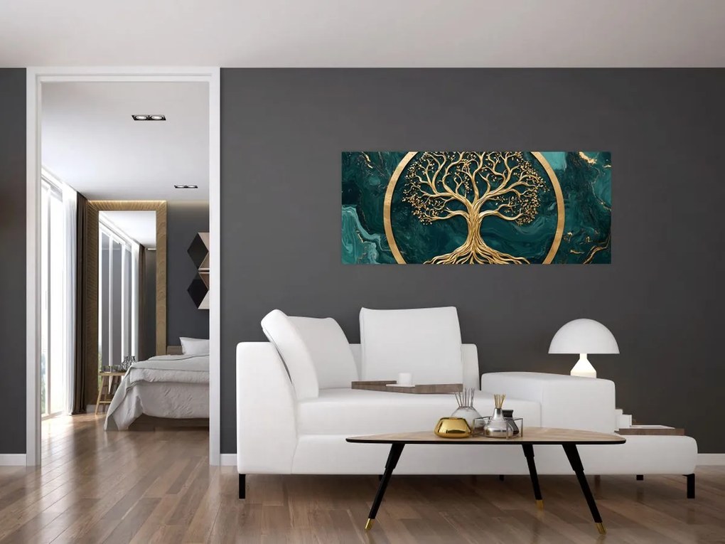 Tablou – Arborele vieții auriu în marmură (120x50 cm)