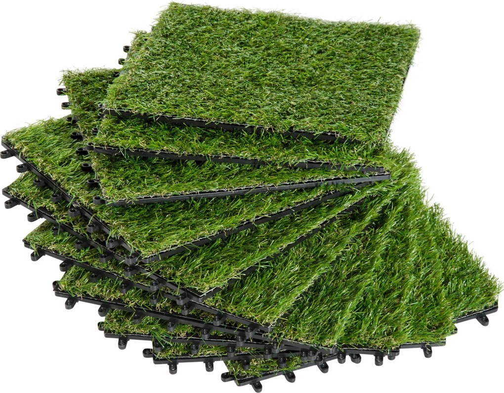 Outsunny Dale pentru Gradina cu Iarba Sintetica 30x30cm 10 Bucati, Gazon Artificial Realist, Densitate 6500 Verde