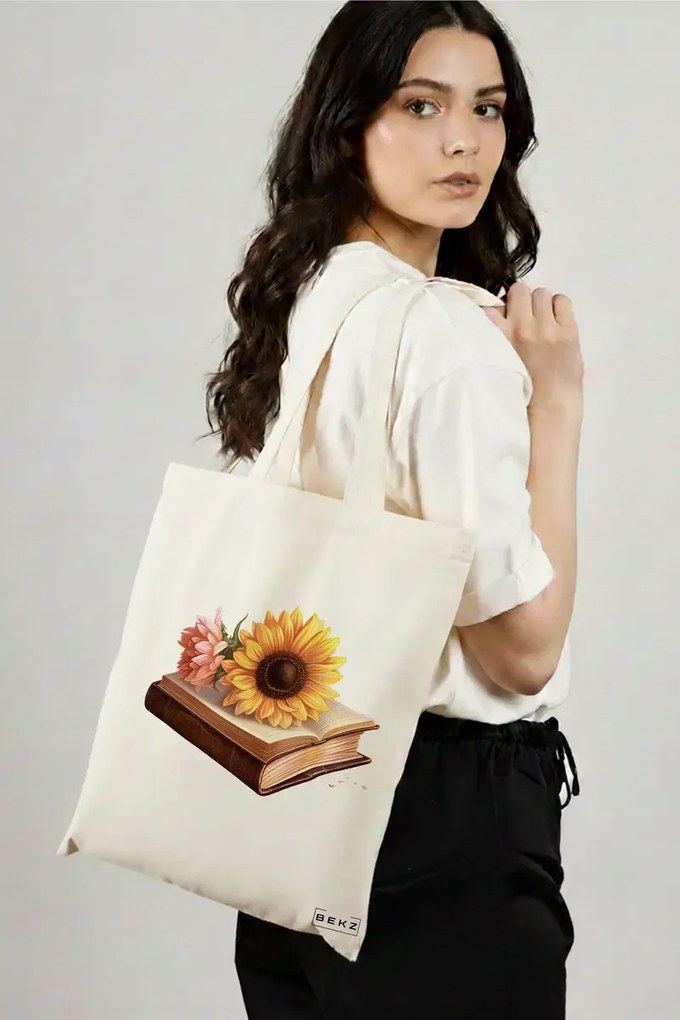 Sacosa de Panza pentru Cumparaturi, Geanta Tote, model Books 35 38 x 34.5 cm, Alba, BEKZ®