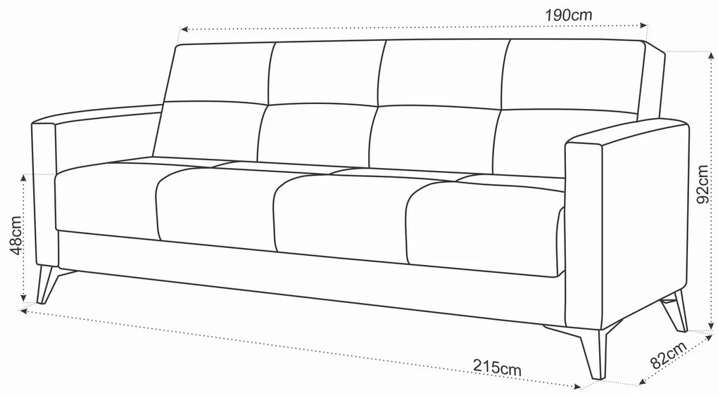 Canapea extensibila Fabio, 3 locuri, 215x82x92 cm, lada depozitare, Bej