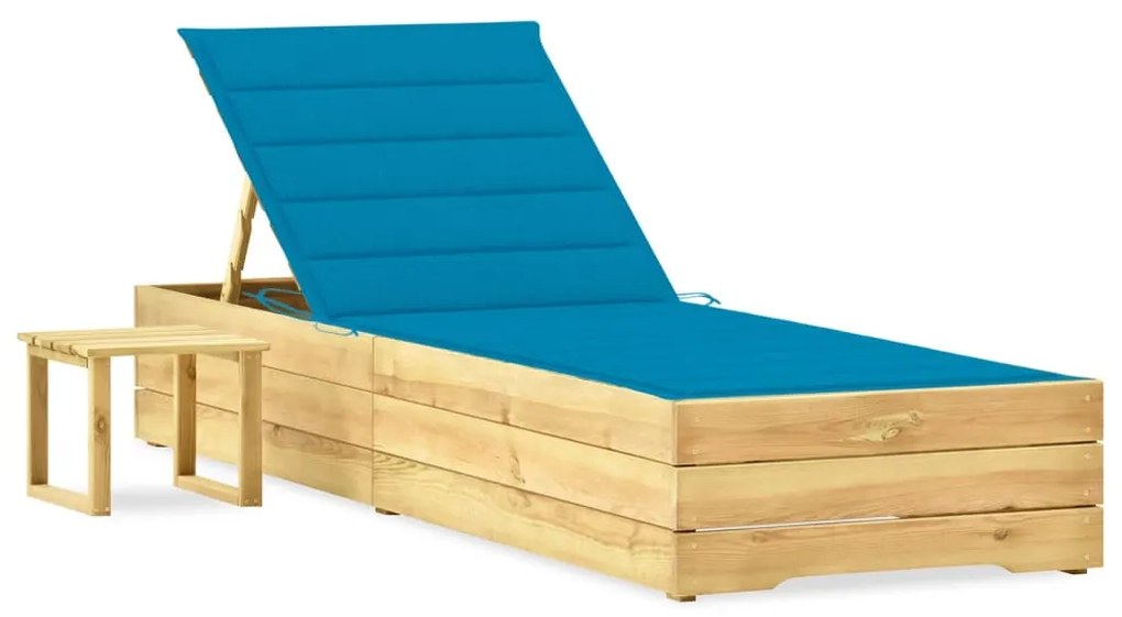 vidaXL Șezlong de grădină cu masă și pernă, lemn de pin tratat