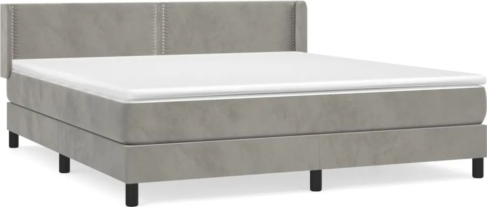 vidaXL Pat box spring cu saltea, gri deschis, 160x200 cm, catifea