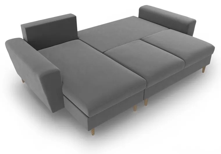 Colțar gri deschis extensibil, cu spațiu de depozitare cu tapițerie din catifea Kyoto – Cosmopolitan Design