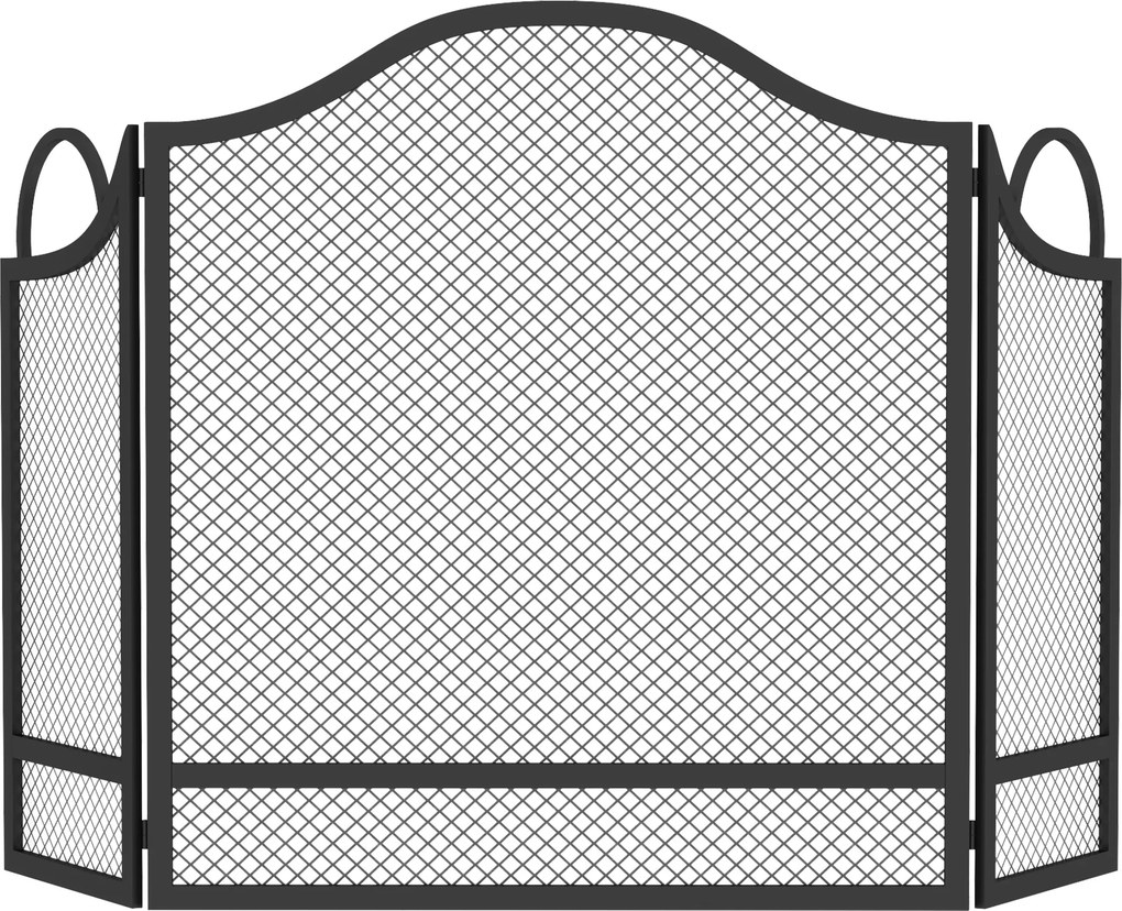 HOMCOM Paravan pentru Șemineu Pliabil cu 3 Panouri, Protecție Anti-Scântei, Metal, 122x1x74 cm, Negru | Aosom Romania