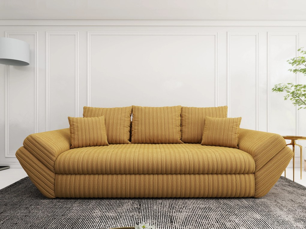 Canapea extensibilă dumonde cu ladă de depozitare si sezut confortabil din spuma high-density, Loana Ambience Mustar 250x100 cm