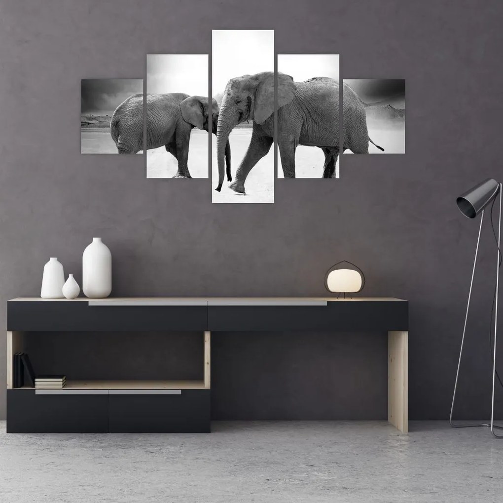Tablou cu elefanți (125x70 cm), în 40 de alte dimensiuni noi