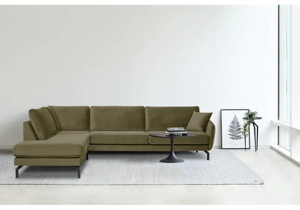 Colțar verde din catifea (cu șezlong pe partea stângă ) Magic - Scandic