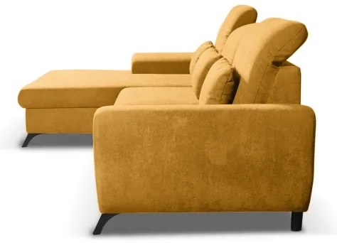 Colțar extensibil tapițat ALTA, cu spațiu de depozitare, configurație în L, stânga, galben