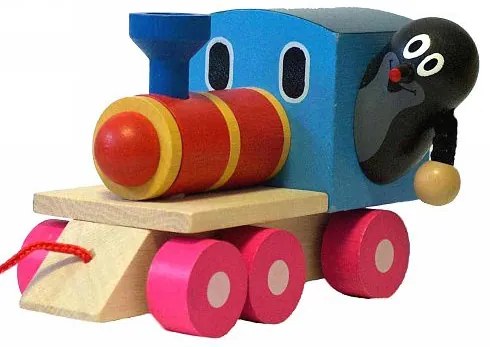 Mole și tren de lemn 12cm într-o cutie