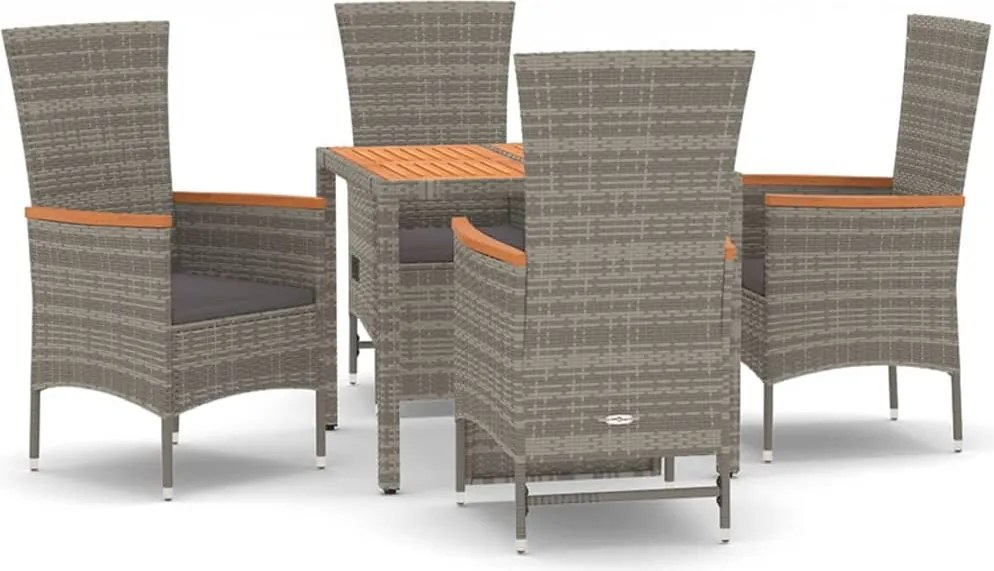 vidaXL Set mobilier de grădină cu perne, 5 piese, gri, poliratan
